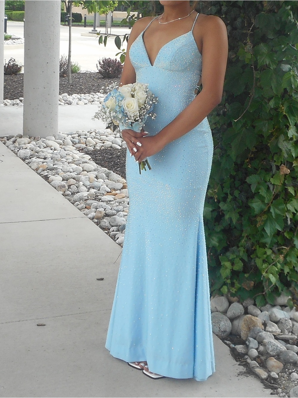 Sherri Hill Light Blue Rhinestone Evening Dress